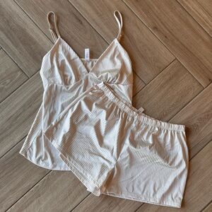 Nicole Miller Cream Ribbed Cami & Shorts Sleep Set